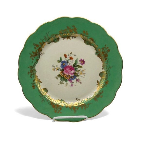 ROYAL BAYREUTH Green and Gold Floral Porcelain Plate, Germany Vintage 10.6" - Picture 1 of 12